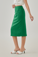 Abby Textured Back Slit Pencil Skirt in Green