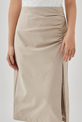 Marissa Side Ruched Skirt in Khaki