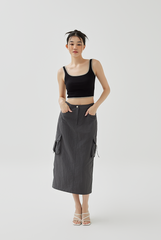 Kyla Back Slit Cargo Skirt in Charcoal