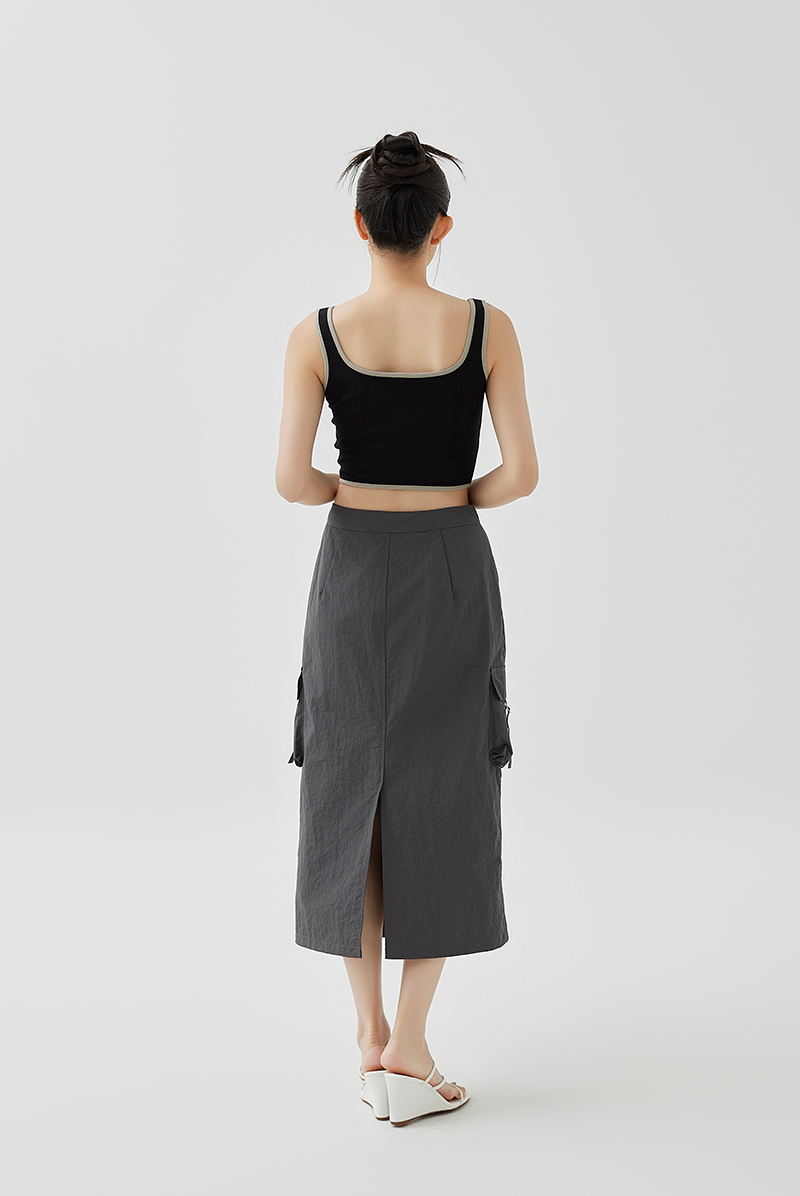 Kyla Back Slit Cargo Skirt in Charcoal