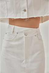 Natalie Asymmetrical Waist Denim Skirt in Cream