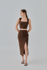 Kaeli Front Slit Pencil Skirt in Chocolate