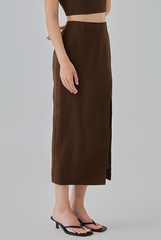 Kaeli Front Slit Pencil Skirt in Chocolate