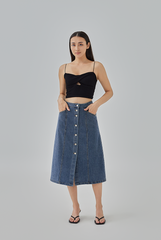 Cherie Denim Button-Up Skirt in Dark Denim