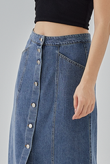 Cherie Denim Button-Up Skirt in Dark Denim