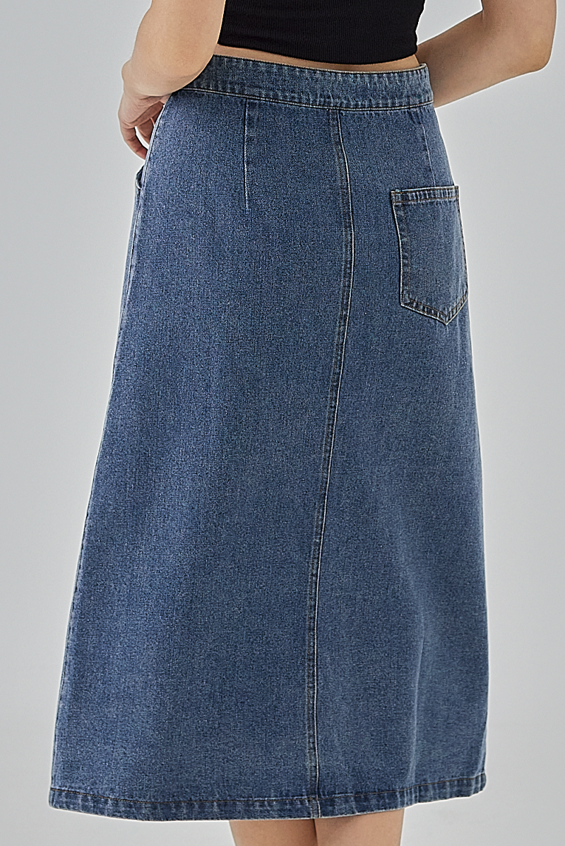 Cherie Denim Button-Up Skirt in Dark Denim