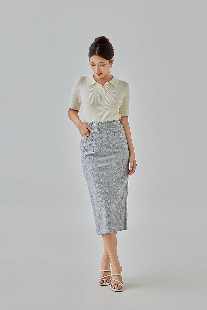 Grey knit pencil skirt hot sale