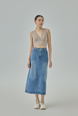 Averie A-Line Denim Midi Skirt