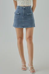 Haley Bow Pockets Denim Skirt