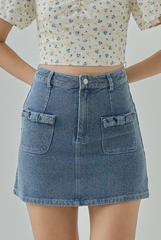 Haley Bow Pockets Denim Skirt