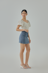 Haley Bow Pockets Denim Skirt