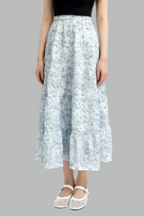 Inez Abstract Watercolour Print Tiered Skirt
