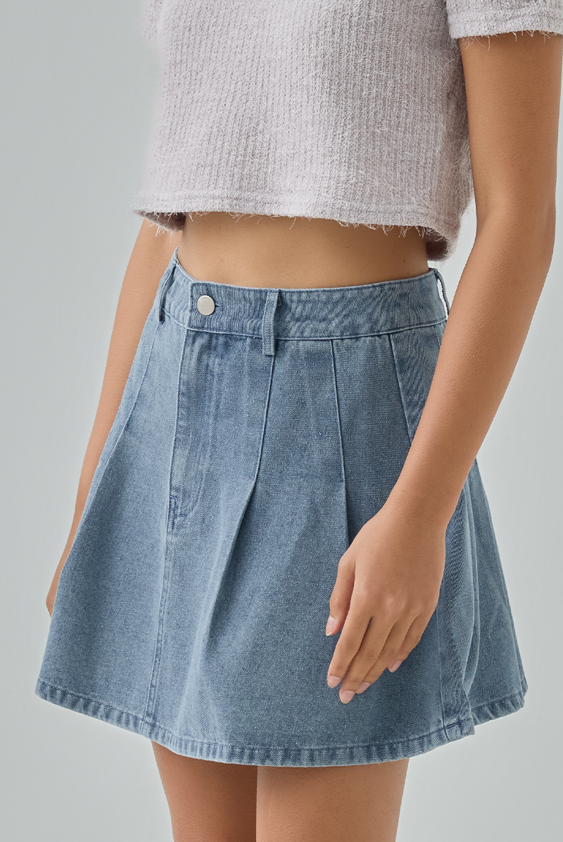 Kaci Pleated Denim Skirt