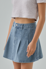 Kaci Pleated Denim Skirt