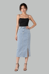 Zadie Side-Slit Denim Midi Skirt