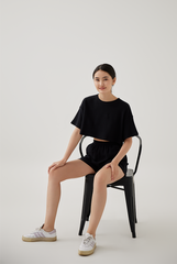 Kaia Textured High Waisted Shorts in Black