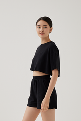 Kaia Textured High Waisted Shorts in Black