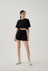 Kaia Textured High Waisted Shorts in Black
