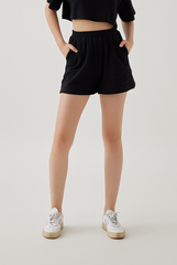 Kaia Textured High Waisted Shorts in Black