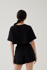 Kaia Textured High Waisted Shorts in Black