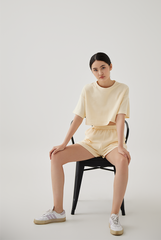 Kaia Textured High Waisted Shorts in Vanilla