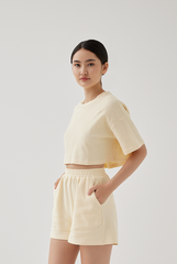 Kaia Textured High Waisted Shorts in Vanilla