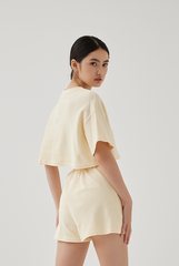 Kaia Textured High Waisted Shorts in Vanilla