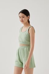 Kaia Textured High Waisted Shorts in Jade Green