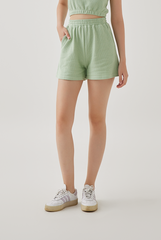 Kaia Textured High Waisted Shorts in Jade Green