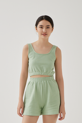 Kaia Textured High Waisted Shorts in Jade Green