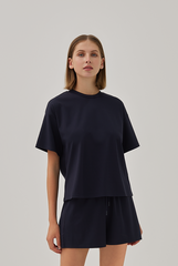 Harper Soft Drawstring Shorts in Navy Blue