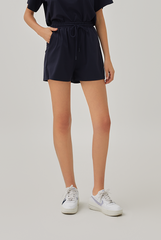 Harper Soft Drawstring Shorts in Navy Blue