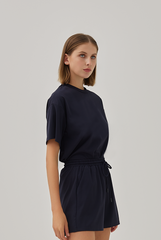 Harper Soft Drawstring Shorts in Navy Blue