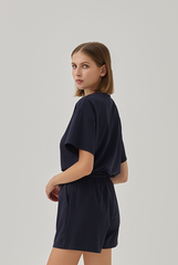 Harper Soft Drawstring Shorts in Navy Blue