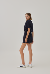 Harper Soft Drawstring Shorts in Navy Blue