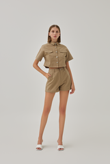 Nova High Waisted Shorts in Khaki