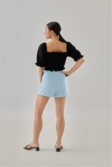 Cervine Highwaisted Tweed Shorts in Blue