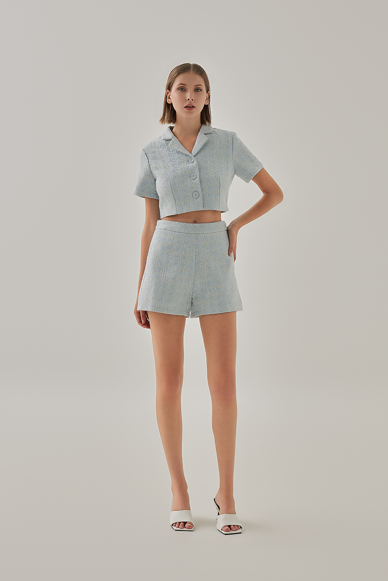Mila Tweed High Waist Shorts in Cloud