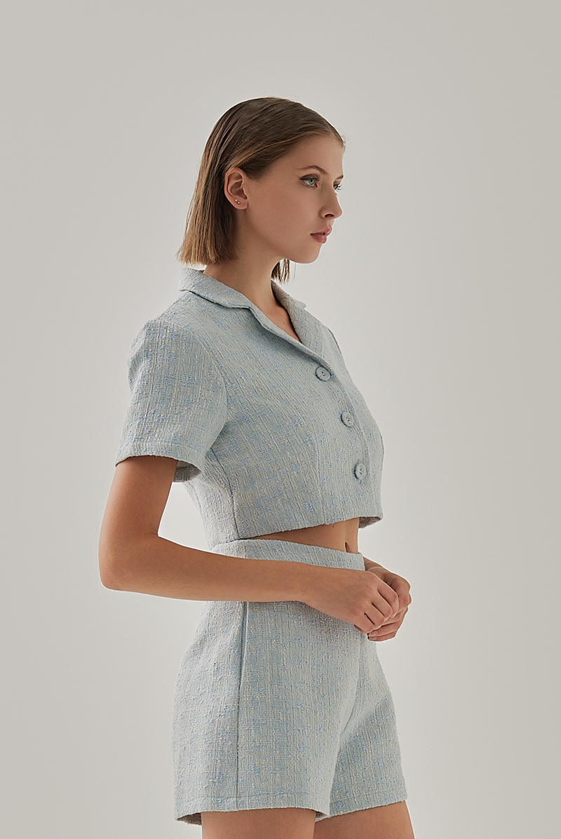 Mila Tweed High Waist Shorts in Cloud