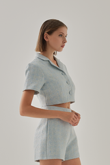 Mila Tweed High Waist Shorts in Cloud