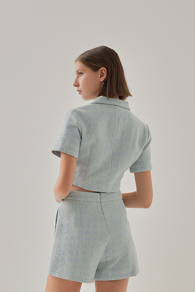 Mila Tweed High Waist Shorts in Cloud