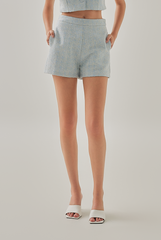 Mila Tweed High Waist Shorts in Cloud