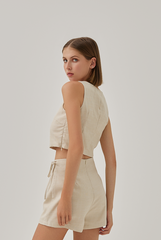 Nela Front Wrap Tweed Skorts in Khaki