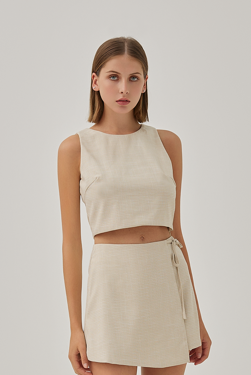 Nela Front Wrap Tweed Skorts in Khaki