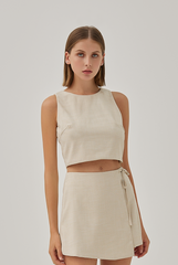 Nela Front Wrap Tweed Skorts in Khaki