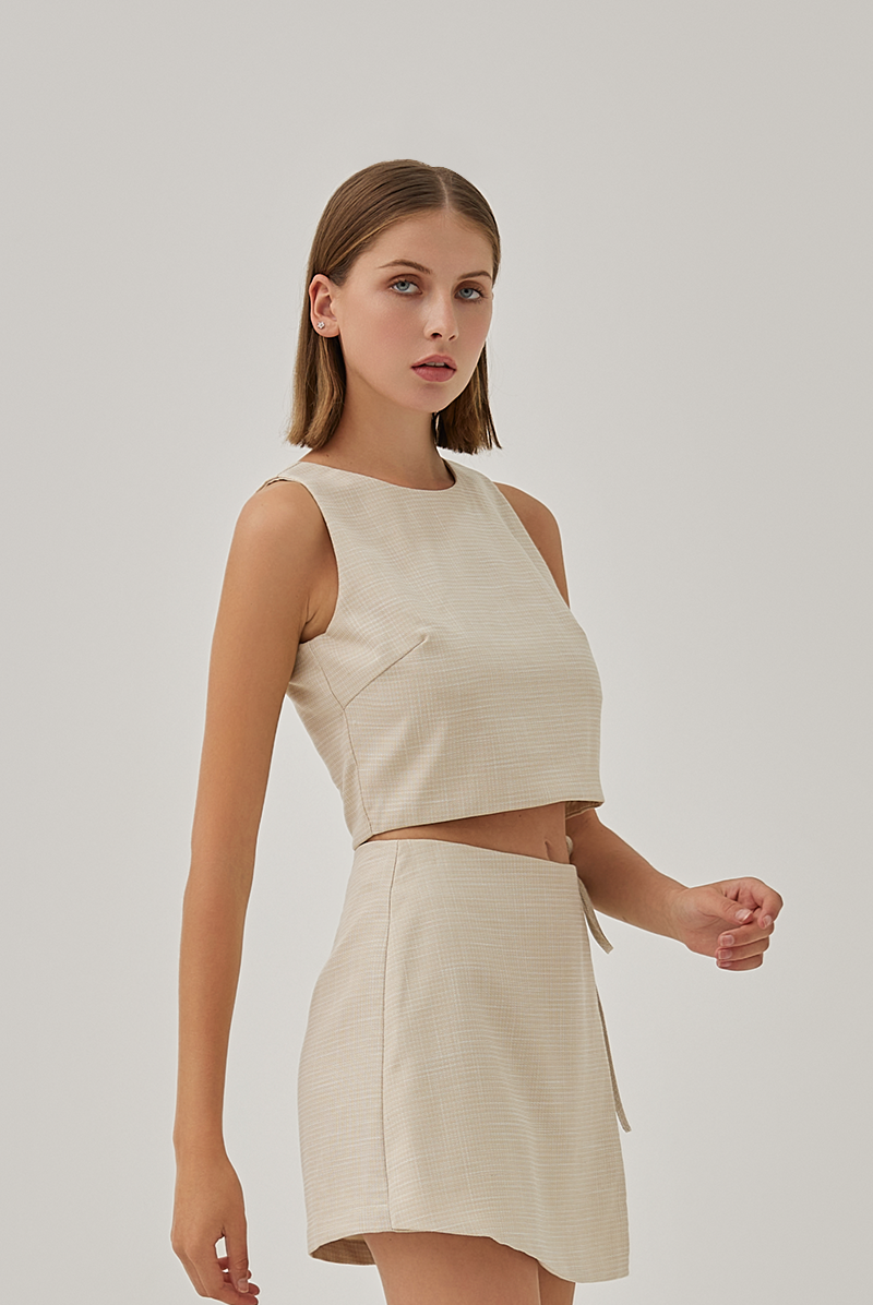 Nela Front Wrap Tweed Skorts in Khaki