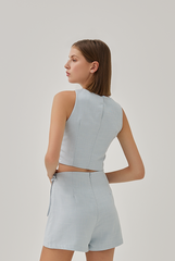 Nela Front Wrap Tweed Skorts in Light Blue