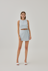 Nela Front Wrap Tweed Skorts in Light Blue