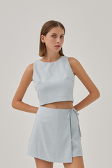 Nela Front Wrap Tweed Skorts in Light Blue