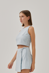Nela Front Wrap Tweed Skorts in Light Blue